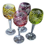 4 verres  vin en cristal taill color