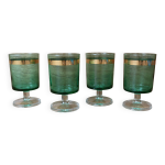 4 verres  vin rouge  pied vert meraude liser dor luminarc