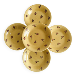 5 assiettes creuses en cramique jaune  fleurs rouges