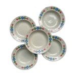5 assiettes creuses en grs beige mouchet motif fleuri tulowice poland 1970