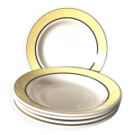 5 assiettes creuses lunville en cramique blanche, noire et jaune
