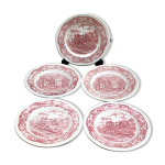 5 assiettes à dessert rouges et blanches en grès de w h grindley 5 assiettes à dessert rouges et blanches en grès de w h grindley