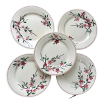5 assiettes plates digoin sarreguemines mod�le aigues - vives peintes � la main ann�es 30 - 40