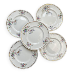 5 assiettes plates vintage en porcelaine longchamp chantilly - motif oiseau