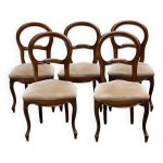 5 chaises louis philippe en bois massif et daim beige