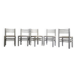 5 chaises de salle � manger / cadre en bois gris clair / si�ge en cuir / allemagne ann�es 1970 / �tiquet� ...