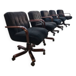 5 fauteuils de bureau pivotants vintage en velours marron