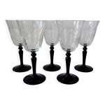 5 grands verres sur pied noir arcoroc france, vintage