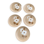 5 petites assiettes a dessert en gres, fait main, moulin des loups, motif de fleurs, made in france