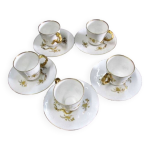 5 tasses  caf anciennes en porcelaine de limoges blanche et dore, annes 1890