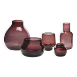 5 vases en verre pourpre par claude morin, circa 1980