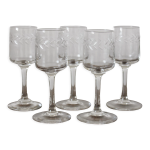5 verres  pied  digestif en cristal grav frise feuilles de lauriers