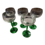 5 verres  vin blanc d alsace en cristal grav et pieds verts h 17 cm