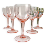 5 verres � vin rouge vintage en verre rose � facettes ann�es 1950 �l�gance fran�aise