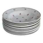 6 assiettes creuses anciennes faence belge nimy motif rouge