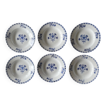 6 assiettes creuses anciennes en faence de saint - amand (nord)