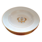 6 assiettes creuse bavaria. modéle annabel. blanches, liseré doré. motif central. 6 assiettes creuse bavaria. modéle annabel. blanches, liseré doré. motif central.