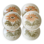 6 assiettes creuses au dcor floral, faence de sarreguemines, peintes  la main.