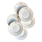 6 assiettes creuses en porcelaine de paris dore et monogramme  jr