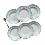 6 assiettes creuses vintage fa�ence luneville blanches vertes dor�