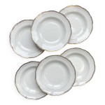 6 assiettes creuses vintage en porcelaine franaise blanche et dore spf