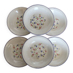 6 assiettes creuses vintage porcelaine moulin des loups motif fleuri lila
