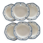 6 assiettes octogonales longchamp france  dcors de fleurs de lotus bleues