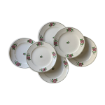 6 assiettes plates anciennes en faence, l amandinoise