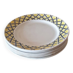 6 assiettes plates badonviller dcor gomtrique (jaune noir) annes 50 - 60