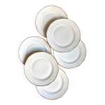6 assiettes plates cbcie en porcelaine blanche et dore