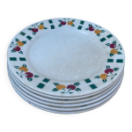 6 assiettes plates en ceramique gien blanche motifs fruits 6 assiettes plates en ceramique gien blanche motifs fruits