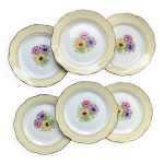 6 assiettes plates en porcelaine vintage motif fleuri blanche jaune dor l'amandinoise  cooplia  - vaisselle ...