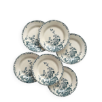 6 assiettes plates en terre de fer «rose trémière» gien 6 assiettes plates en terre de fer «rose trémière» gien