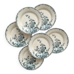 6 assiettes plates en terre de fer «rose trémière» gien 6 assiettes plates en terre de fer «rose trémière» gien