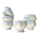 6 bols à soupe à l'oignon tête de lion en porcelaine vintage dépareillés - blanc, made in france 6 bols à soupe à l'oignon tête de lion en porcelaine vintage dépareillés - blanc, made in france