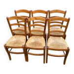 6 chaises bois massif paill�es louis philippe ch�ne xx�me