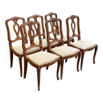 6 chaises louis xv style rgence en bois massif et tissu jaune beige