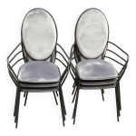 6 chaises à manger médaillon noir et velours gris avec accoudoir 6 chaises à manger médaillon noir et velours gris avec accoudoir