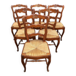 6 chaises pailles de style louis xv en cerisier massif