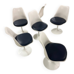 6 chaises pivotantes saarinen pour knoll en cuir bleu