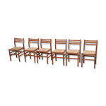 6 chaises de salle à manger en noyer et paille 6 chaises de salle à manger en noyer et paille