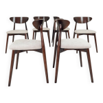 Ensemble de 6 chaises de salle  manger, tissu cru et bois de htre noyer fonc