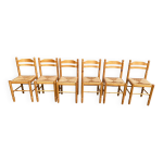 6 chaises scandinaves bois massif et paille 1980