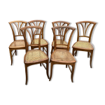 6 chaises vintage en bois et cannage
