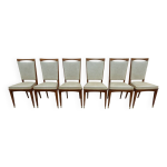 6 chaises vintage en simili cuir beige, bois massif et pieds laiton 6 chaises vintage en simili cuir beige, bois massif et pieds laiton