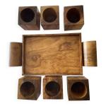 6 coquetiers cubes sur plateau anses bois d olivier vintage 1970