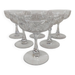 6 coupes à champagne en cristal de saint louis, modèle moselle, années 30. 6 coupes à champagne en cristal de saint louis, modèle moselle, années 30.