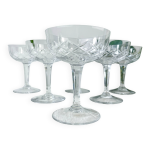 6 coupes � champagne en cristal taill� vintage, cristallerie de lorraine lemberg, ann�es 1950 - 1970