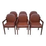 6 fauteuils de table chaises teck et cuir danois vintage type confrence
