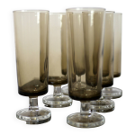 6 fl�tes � champagnes en verre fum� 1970 - luminarc
